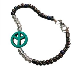Turquoise Peace Symbol Charm Beaded Bracelet
